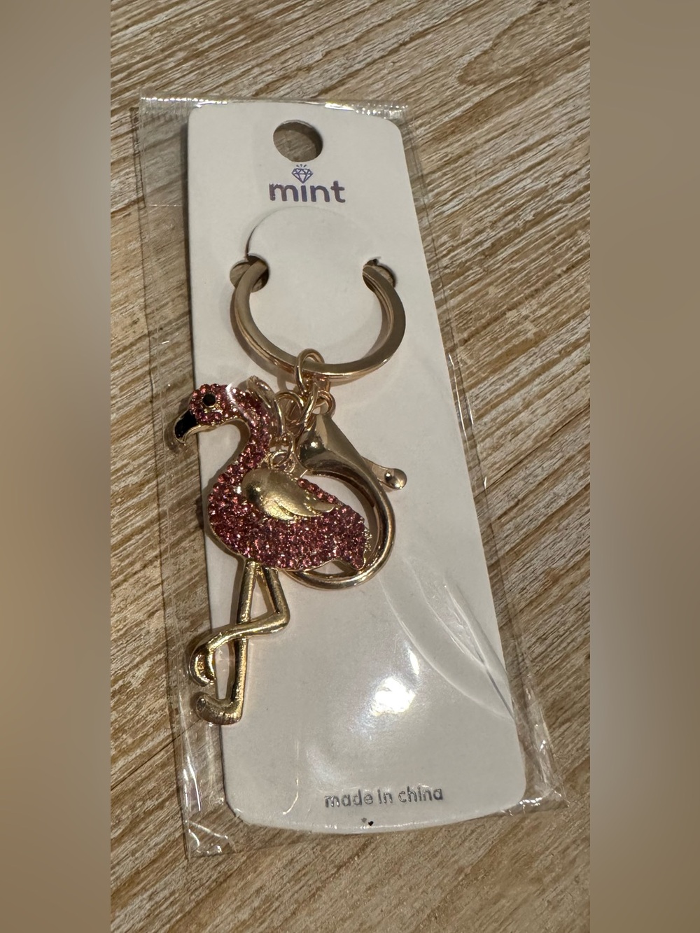 Pink Sparkling Flamingo Gold Tone Keychain or Bag Charm